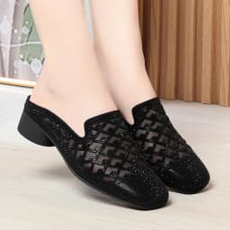 Summer 2024 Fashion Rhinestone Close Head Cutout Slippers Women Mules Breathable Slingback Soft Bottom  Casual Shoes