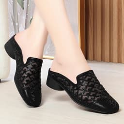 Summer 2024 Fashion Rhinestone Close Head Cutout Slippers Women Mules Breathable Slingback Soft Bottom  Casual Shoes