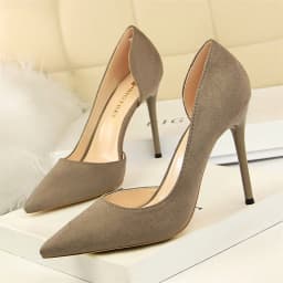 Women Shallow Mouth Side Hollow Flock High Heels Pumps Black Pink Red Stiletto Office Wedding Pointed Toe Single Shoes