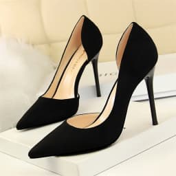 Women Shallow Mouth Side Hollow Flock High Heels Pumps Black Pink Red Stiletto Office Wedding Pointed Toe Single Shoes