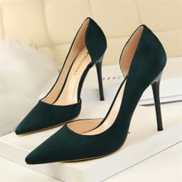 Women Shallow Mouth Side Hollow Flock High Heels Pumps Black Pink Red Stiletto Office Wedding Pointed Toe Single Shoes