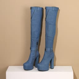 Wearing Mini Bags denim boots High Thick Heels Ultra-High Platform Ankle Buckles Boot Cuffs Belt Buckles Over The Knee Boots