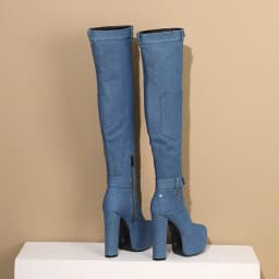 Wearing Mini Bags denim boots High Thick Heels Ultra-High Platform Ankle Buckles Boot Cuffs Belt Buckles Over The Knee Boots