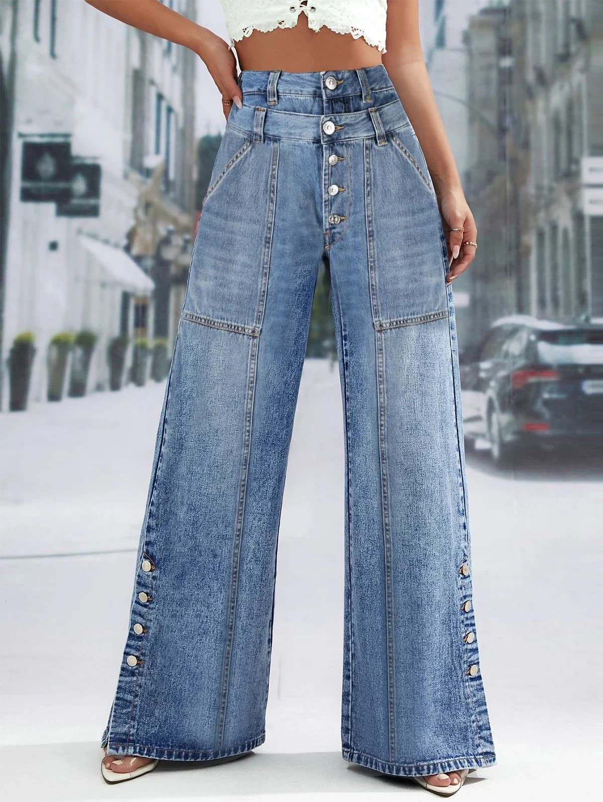 High Waist Wide Leg Jeans Women Fashion High Waist Button Wide Leg Long Pants Loose Slimming Straight Trendy Long Pants 2026