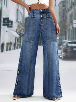High Waist Wide Leg Jeans Women Fashion High Waist Button Wide Leg Long Pants Loose Slimming Straight Trendy Long Pants 2026