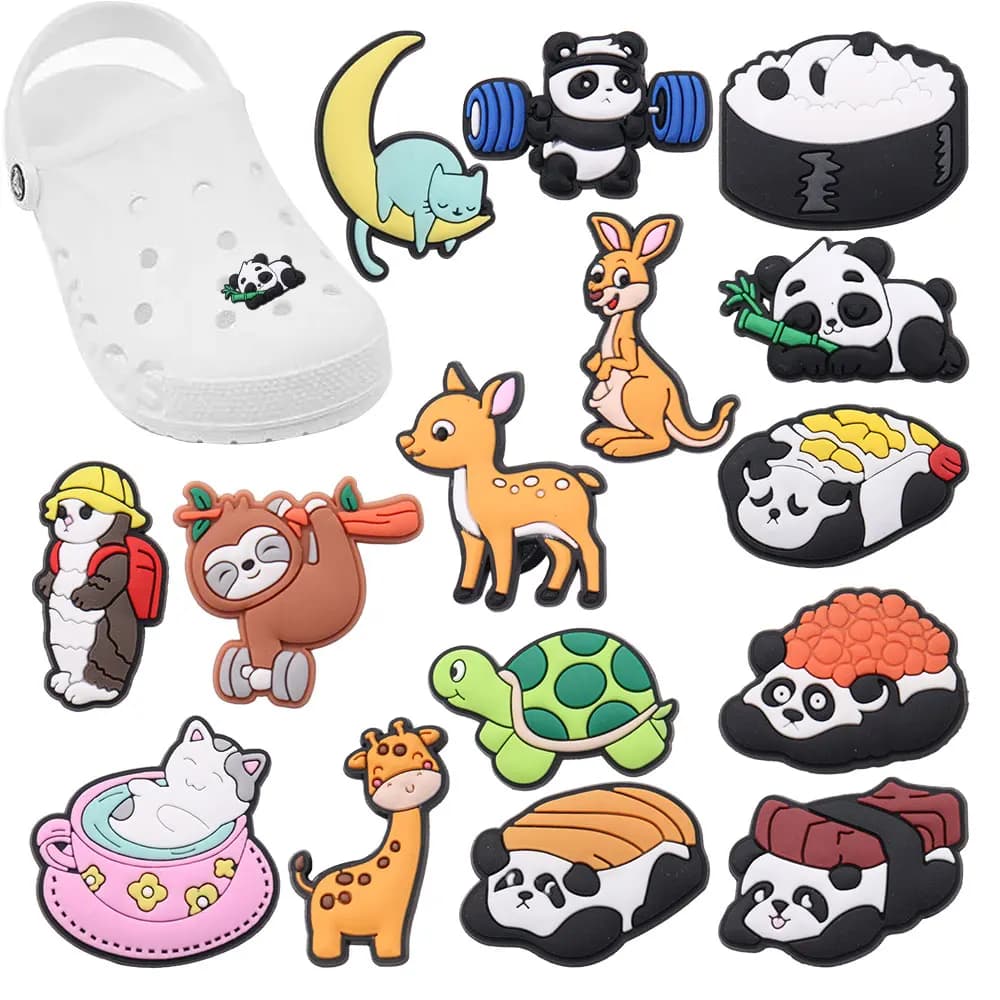 Hot Sale 1-15pcs Shoe Charms Sika Deer Panda Giraffe Kangaroo Turtle Accessories PVC Slippers Decoration For Kids X-mas Gift