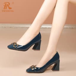 PRXDONG New Women's Shoes 2024 Fashion Spring Summer Genuine Leather High Heel Black Blue Dress Office Lady Pumps Big Size 34-41