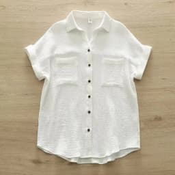 New Spring Cotton Loose Shirt Women Short Sleeve Pockets Solid Color OL Tops Girl Fashion Casual Blouses 2024 Summer T45340QM