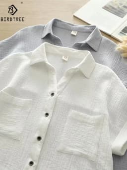 New Spring Cotton Loose Shirt Women Short Sleeve Pockets Solid Color OL Tops Girl Fashion Casual Blouses 2024 Summer T45340QM