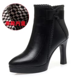 Autumn Women's Platform Shoes New Plus Velvet Stiletto Heel Heeled Ankle Boots Winter Versatile Pointed Toe Warm Short Boots