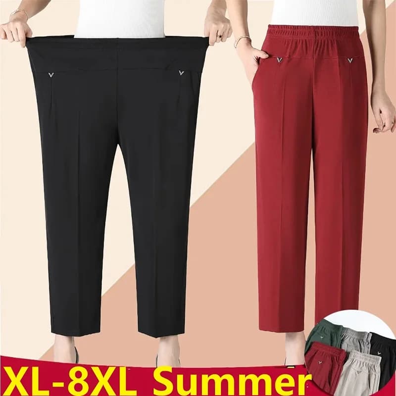 Women Pants 2025 New Summer Casual Loose Super Oversized Thin Elastic Waist Straight Pants Middle Aged Female Trousers 7XL 8XL