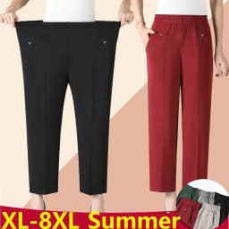 Women Pants 2025 New Summer Casual Loose Super Oversized Thin Elastic Waist Straight Pants Middle Aged Female Trousers 7XL 8XL