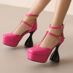 Plus Size T-Strap Ankle Buckle Narrow Band Ultra-High Irregular Heel Fashion Sandals Square Toe Hollow Sexy Women's Sandals