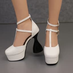 Plus Size T-Strap Ankle Buckle Narrow Band Ultra-High Irregular Heel Fashion Sandals Square Toe Hollow Sexy Women's Sandals