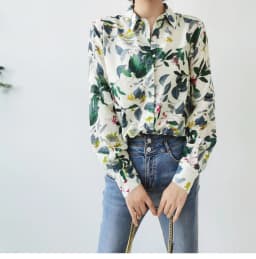 Birdtree 30% Silk 70%Cotton Shirt Women's Lapel Vintage Long Sleeves French Resort Style Loose Blouse Spring New T41118QD