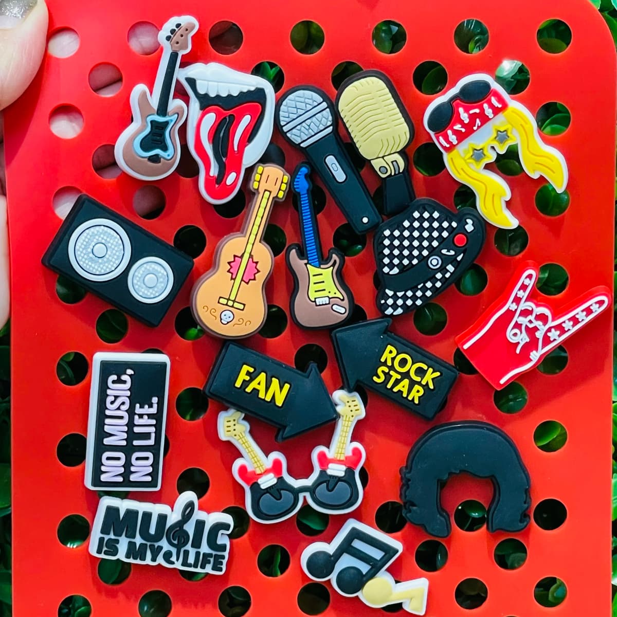 1-17Pcs Music Is My Life Slipper PVC Shoes Charms Guitar Microphone Buckle Clog Decorations DIY Backpack Wristbands Party Gift