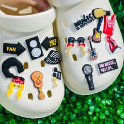 1-17Pcs Music Is My Life Slipper PVC Shoes Charms Guitar Microphone Buckle Clog Decorations DIY Backpack Wristbands Party Gift