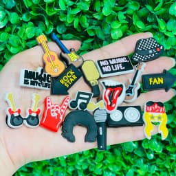 1-17Pcs Music Is My Life Slipper PVC Shoes Charms Guitar Microphone Buckle Clog Decorations DIY Backpack Wristbands Party Gift