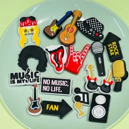 1-17Pcs Music Is My Life Slipper PVC Shoes Charms Guitar Microphone Buckle Clog Decorations DIY Backpack Wristbands Party Gift