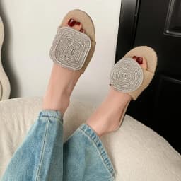 MKKHOU Fashion Sandals Women's New High Quality Linen Flat Bottom Slippers Minimalist Outdoor Slippers Beach Shoes