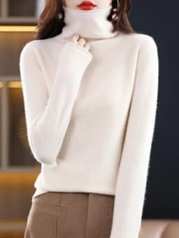 Women 100% Merino Wool Sweater Autumn Winter Fashion Pile Collar Pullover Cashmere Knitwear Casual Long-sleeved Bottoming Tops