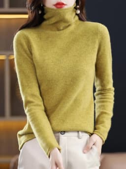 Women 100% Merino Wool Sweater Autumn Winter Fashion Pile Collar Pullover Cashmere Knitwear Casual Long-sleeved Bottoming Tops