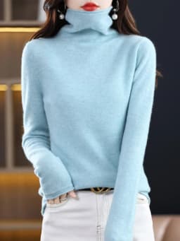 Women 100% Merino Wool Sweater Autumn Winter Fashion Pile Collar Pullover Cashmere Knitwear Casual Long-sleeved Bottoming Tops