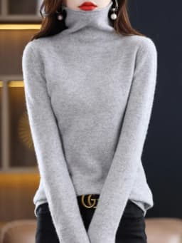 Women 100% Merino Wool Sweater Autumn Winter Fashion Pile Collar Pullover Cashmere Knitwear Casual Long-sleeved Bottoming Tops