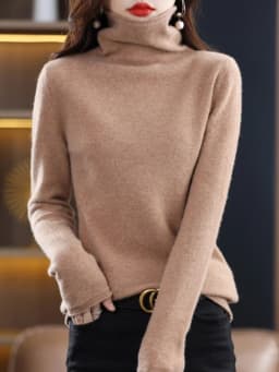 Women 100% Merino Wool Sweater Autumn Winter Fashion Pile Collar Pullover Cashmere Knitwear Casual Long-sleeved Bottoming Tops