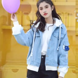 Vintage Denim Jacket Woman Spring Autumn Coat Ripped Hooded Outerwear 2025 Windbreaker Basic Coats Boyfriend Female Jeans Jacket