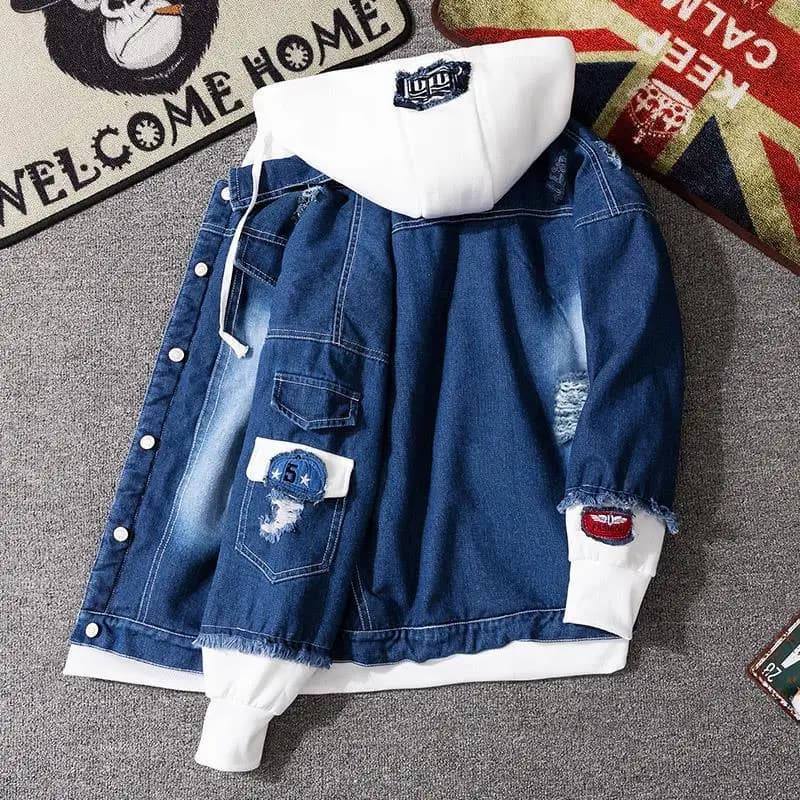 Vintage Denim Jacket Woman Spring Autumn Coat Ripped Hooded Outerwear 2025 Windbreaker Basic Coats Boyfriend Female Jeans Jacket