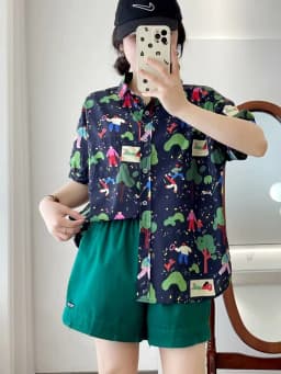 New Summer Cotton Short Sleeve Shirts Lapel Cartoon Tops Cute Girl Casual Sweet Loose Age Reduction Blouse 2024 Autumn T465105QC