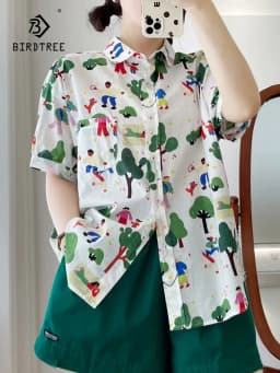 New Summer Cotton Short Sleeve Shirts Lapel Cartoon Tops Cute Girl Casual Sweet Loose Age Reduction Blouse 2024 Autumn T465105QC