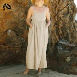 Original 100% Cotton Summer Casual Maxi Dress Loose Waist Sleeveless Square Neck A-Line Boho Dresses with Pockets Female Robe