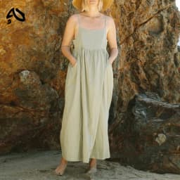 Original 100% Cotton Summer Casual Maxi Dress Loose Waist Sleeveless Square Neck A-Line Boho Dresses with Pockets Female Robe