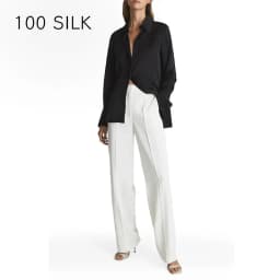 BirdTree, 19MM 100%Real Silk Elegant Shirt, Women Long Sleeve Satin, Commute Fashion Black Blouses, 2024 Summer Autumn T479110QM