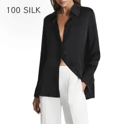 BirdTree, 19MM 100%Real Silk Elegant Shirt, Women Long Sleeve Satin, Commute Fashion Black Blouses, 2024 Summer Autumn T479110QM