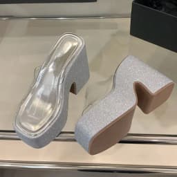 Pink Platform Heels Slippers 12cm Chunky Heeled Sandals For Woman PVC Clear Block Shoes Silver Summer Sandals Ladies Sandales