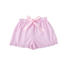 Seersucker Shorts For Women Striped Pink Shorts Ribbon Drawstring Shorts With Ruffle Trim Summer Clothes Short Pants Girl