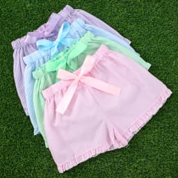 Seersucker Shorts For Women Striped Pink Shorts Ribbon Drawstring Shorts With Ruffle Trim Summer Clothes Short Pants Girl