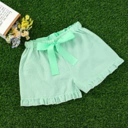Seersucker Shorts For Women Striped Pink Shorts Ribbon Drawstring Shorts With Ruffle Trim Summer Clothes Short Pants Girl