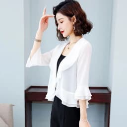 Ruffle Edge Chiffon Shawl Short Jacket For Women's 2024 NEW Spring Summer Sun Protection uterwear Thin Versatile Coat Top