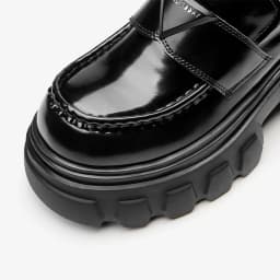 BEAUTODAY Platform Loafers Women Cow Leather Round Toe Triangle Marker Sewing Design Classical Black Shoes Female Handmade 26638