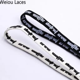 Weiou Flat Printed Waffle District Crew Shoelaces Beige Double-sided Printing Silk Screen Shoestring Sneaker Hoodie Drawstring