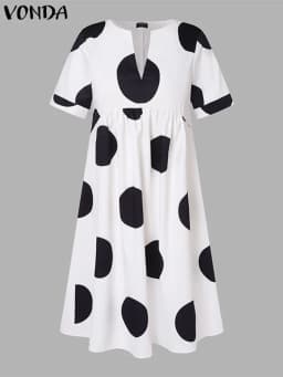 VONDA Plus Size 5XL Women Dress 2025 Summer Bohemian Polka Dot Maxi Long Dress V Neck Party Sundress Vestido Beach Robe Elegant