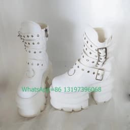 Lady Black Platform Gothic Spike Style Ankle Boots Sexy Side Zip Buckle Strap Boots Chunky Heel Footwear Size New Arrive Runway