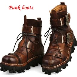 Men's Cowhide Genuine Leather Motorcycle Boots Combat Boots Gothic Skull Punk Desert Ankle Boots Botas50 Handmade