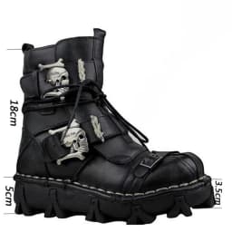 Men's Cowhide Genuine Leather Motorcycle Boots Combat Boots Gothic Skull Punk Desert Ankle Boots Botas50 Handmade