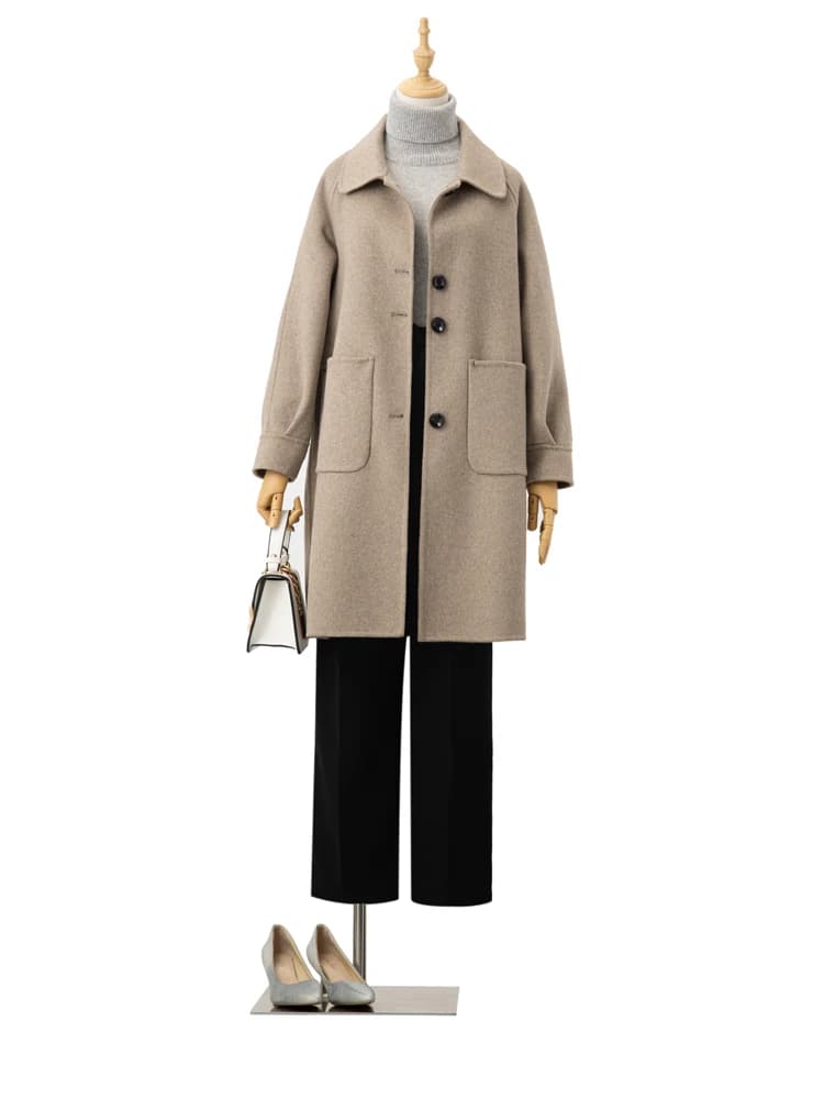 Reversible Cashmere Coat Women's Small Mid-Length High-End Double Sided Cotton Doll Collar Loose Version 100% Woolen Coat