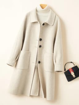 Reversible Cashmere Coat Women's Small Mid-Length High-End Double Sided Cotton Doll Collar Loose Version 100% Woolen Coat